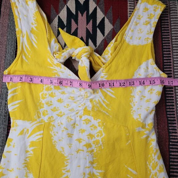 Anthropologie Maeve Yellow White Pineapple Midi Dress Sz 6 Rayon Linen Vacation - Picture 9 of 11